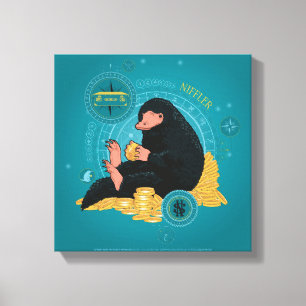 Cartoon NIFFLER™ mit Goldmünzen Leinwanddruck