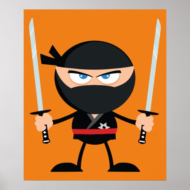 Cartoon Ninja Krieger mit zwei Katana Poster (Vorne)
