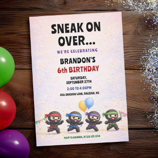 Cartoon-Ninjas Farbige Luftballons Kindergeburtsta Einladung