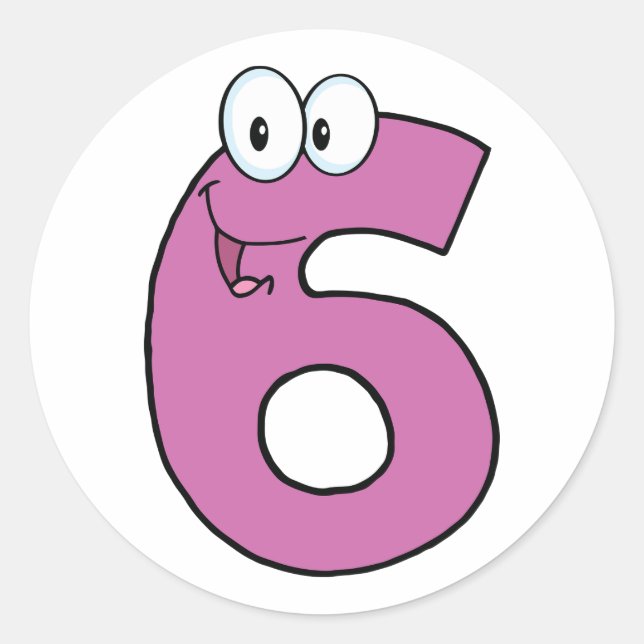 Cartoon Nummer 6 Spaß Lila Lächeln sechs Runder Aufkleber (Vorderseite)