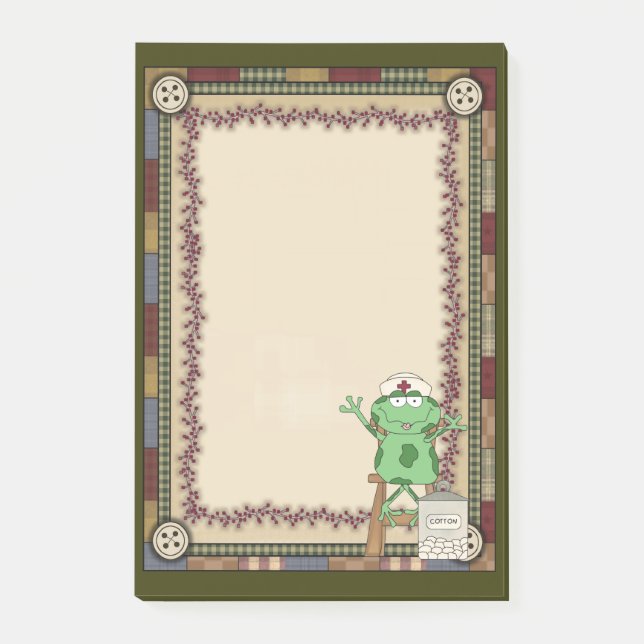 Cartoon Nurse Frog Nachnotizen Post-it Klebezettel (Vorderseite)