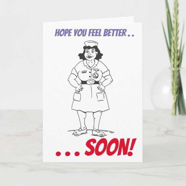 Cartoon Nurse Get Well Karte (Vorderseite)