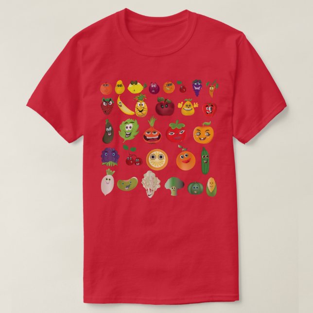 Cartoon Obst und Gemüse Veganes Gemüse T-Shirt (Design vorne)
