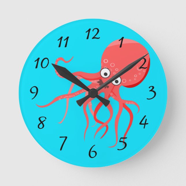 Cartoon Octopus Hintergrund Runde Wanduhr (Vorderseite)