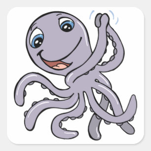 Cartoon Octopus Quadratischer Aufkleber