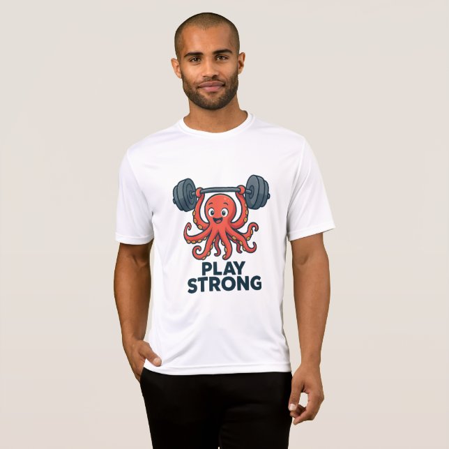 Cartoon Octopus Weightlift - Spiel stark T-Shirt (Vorne ganz)