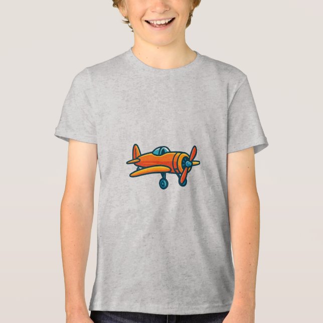 Cartoon Orange Airplane Illustration Tri-Blend Shirt (Vorderseite)