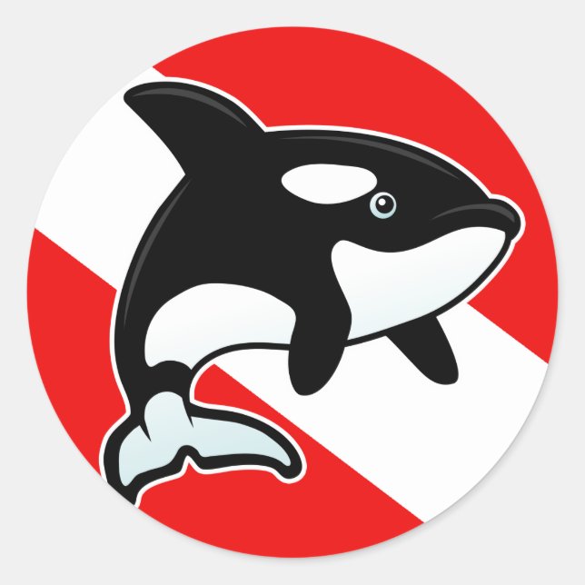 Cartoon Orca Dive Flag Runder Aufkleber (Vorderseite)