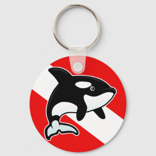 Cartoon Orca Dive Flag Schlüsselanhänger