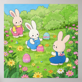 Cartoon Osterbrunnen verstecken Eier in einem Gart Poster