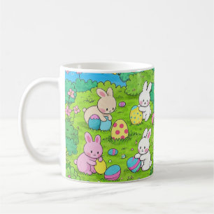 Cartoon Osterbrunnes und bunte Eier Kaffeetasse