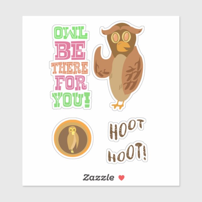 Cartoon Owl Character Fun und Redewendungen Aufkleber (Blatt)