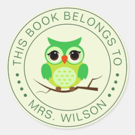 Cartoon Owl Dieses Buch gehört Personalisiert Runder Aufkleber
