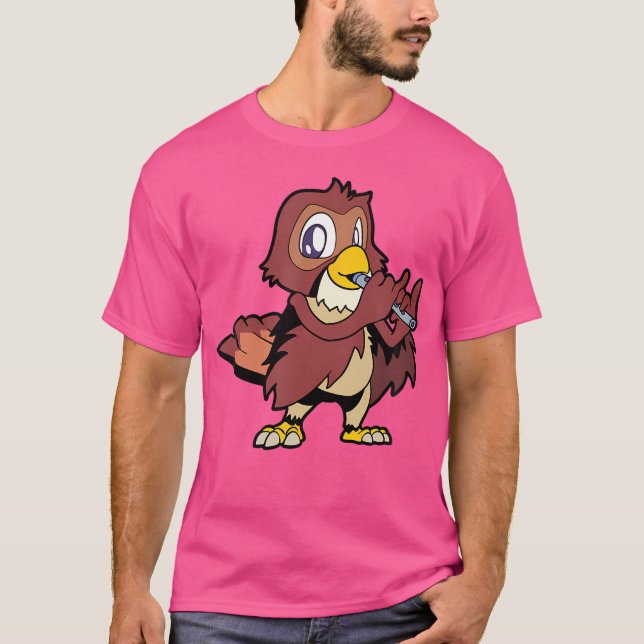 Cartoon Owl - Flute Player T-Shirt (Vorderseite)