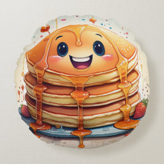 Cartoon Pancakes Round Kissen - Whimsical and Fun