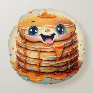 Cartoon Pancakes Round Kissen - Whimsical and Fun