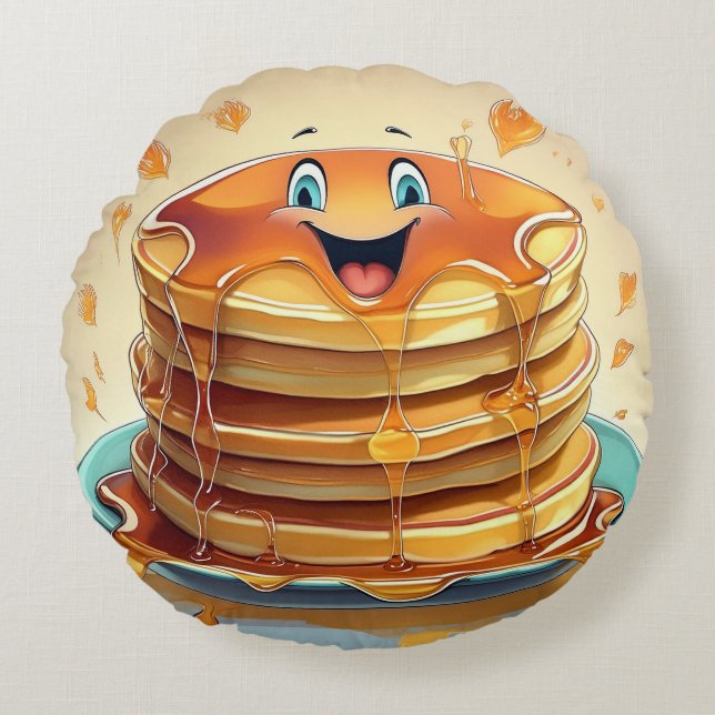 Cartoon Pancakes Round Kissen - Whimsical and Fun (Vorderseite)