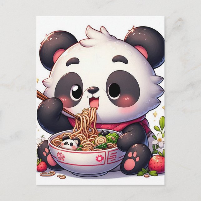Cartoon Panda Bear Eating Ramen Postkarte (Vorderseite)