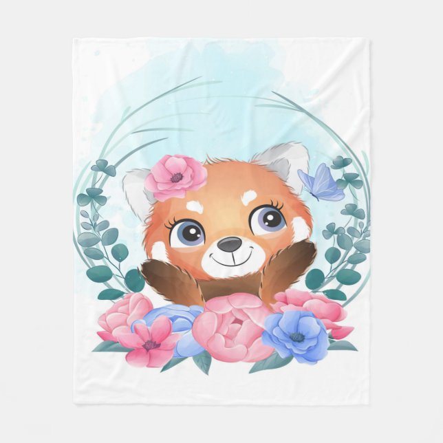 Cartoon Panda | Niedlich Little Red Panda Fleecedecke (Vorderseite)