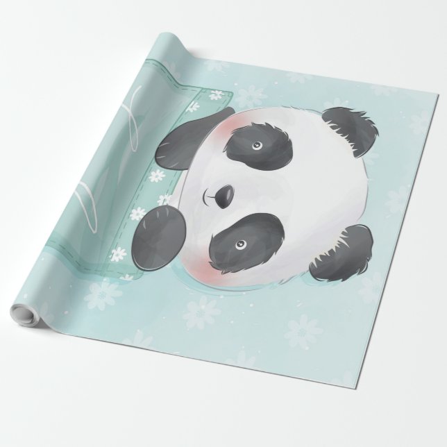 Cartoon Panda | Niedliches Panda ist in Tasche Geschenkpapier (Ungerollt)