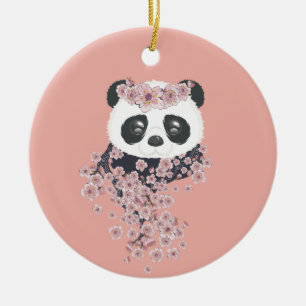 Cartoon Panda Portrait mit Sakura Blume Keramik Ornament
