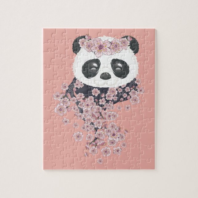 Cartoon-Panda-Portrait mit Sakura-Blume Puzzle (Vertikal)