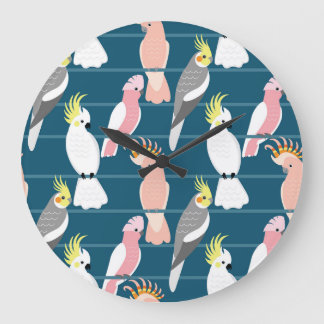 Cartoon Papageien: Niedliches nahtloses Muster Große Wanduhr