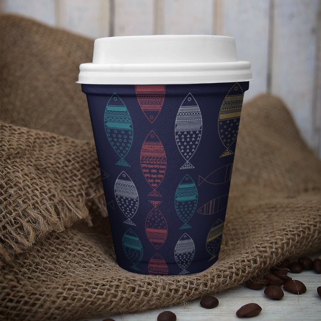 Cartoon Pappbecher (fish tribal pattern kids,adult party stationery, birthday party use and throw paper cups)