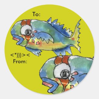Cartoon Parrot Fische Personalisierte Etiketten Runder Aufkleber