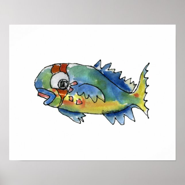 Cartoon Parrot Fish Children's Wall Art Poster (Vorne)