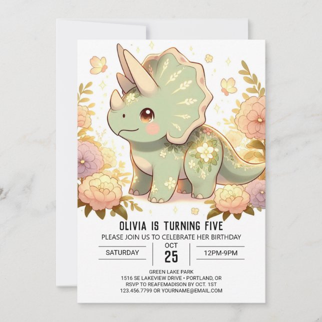 Cartoon Pastel Dinosaur Digitaler Geburtstag Einladung (Vorderseite)
