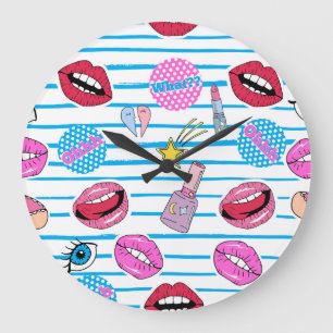 Cartoon Patch Abzeichen: Pop Art. Große Wanduhr