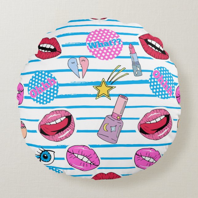 Cartoon Patch Abzeichen: Pop Art. Rundes Kissen (Vorderseite)