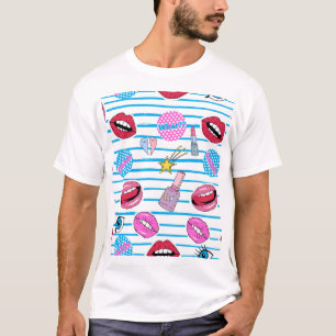Cartoon-Patch-Abzeichen: Pop-Art. T-Shirt