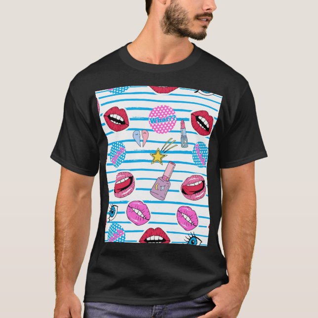 Cartoon Patch Abzeichen: Pop Art. T-Shirt (Vorderseite)