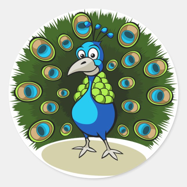 Cartoon Peacock Runder Aufkleber (Vorderseite)