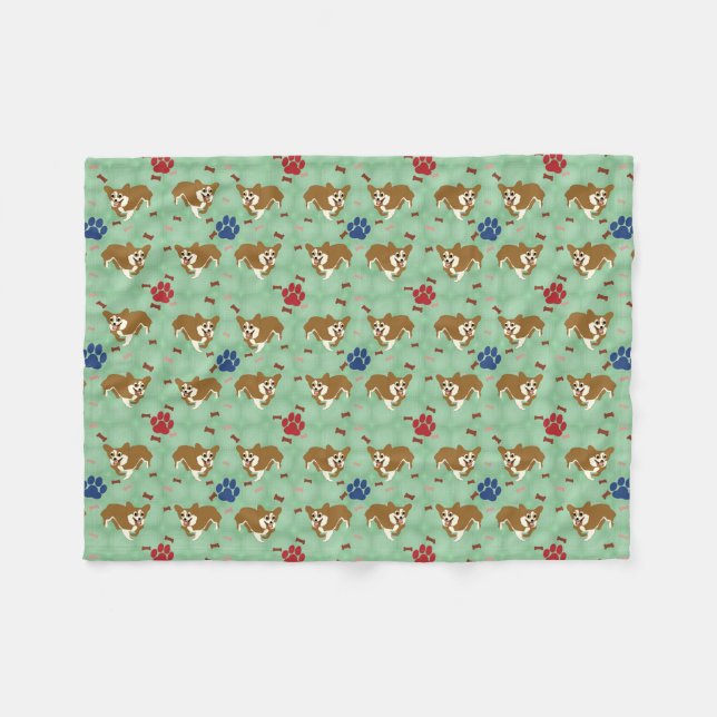 Cartoon Pembroke Welsh Corgi Fleecedecke (Vorderseite (Horizontal))