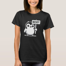 Cartoon Penguin Holding "RESIST" Zeichen - B & W