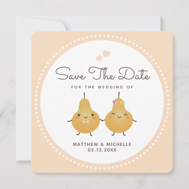 Cartoon Perfect Pear Simple Wedding Save the Date (Vorderseite)