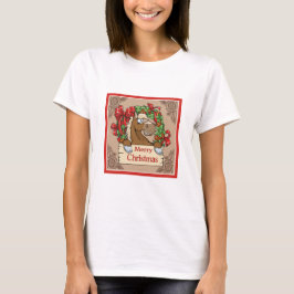 Cartoon Pferd mit Kraut Frohe Weihnachtszeichen T-Shirt