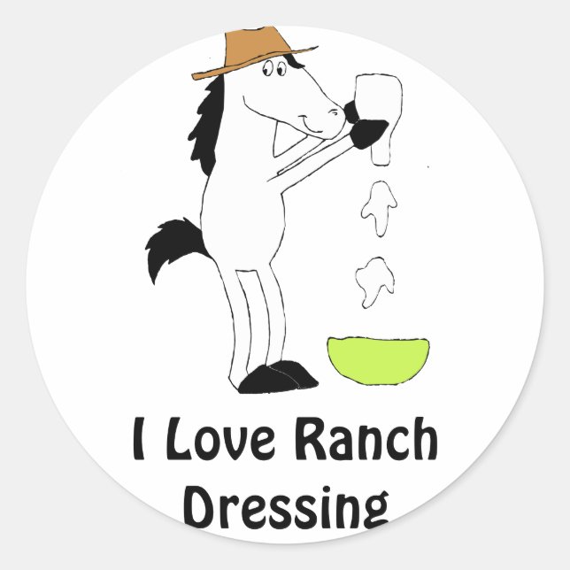 Cartoon Pferd mit Ranch Runder Aufkleber (Vorderseite)