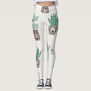 Cartoon-Pflanze: Bärengesicht nahtlos Leggings
