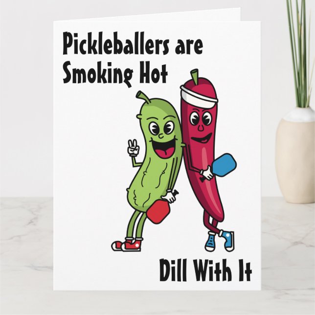 Cartoon Pickle und Pepper Rauch Hot Pickleball Karte (Vorderseite)