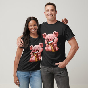 Cartoon Pig Eating Bacon T-Shirt