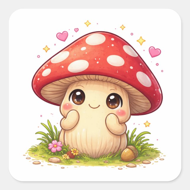Cartoon-Pilz lächelt schüchtern Sticker (Vorderseite)