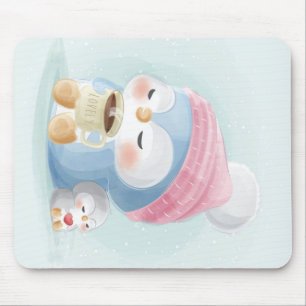 Cartoon Pinguin   Niedlicher Pinguin mit Schnee Mousepad