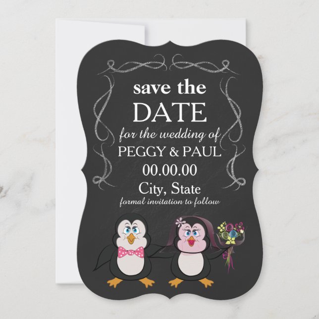 Cartoon Pinguin Save the Date (Vorderseite)