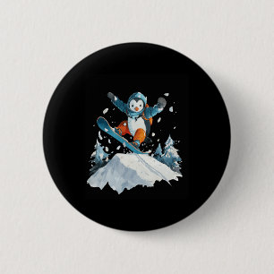 Cartoon Pinguin Snowboarden Abenteuer Winter Button