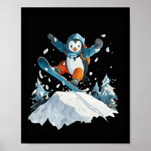 Cartoon Pinguin Snowboarden Abenteuer Winter Poster