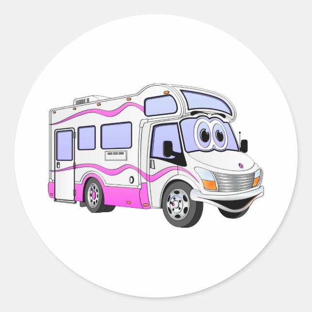 Cartoon Pink Camper Runder Aufkleber (Vorderseite)